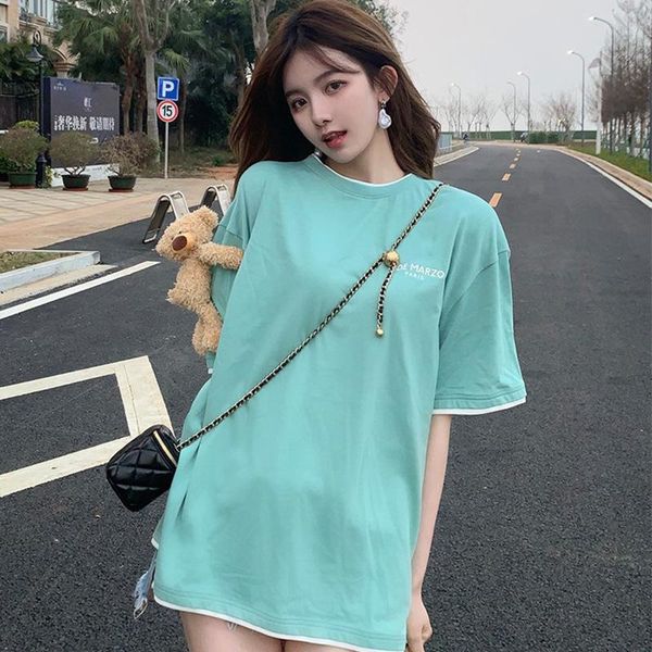 women's t-shirt xiaowang summer 2021 13de marzo short sleeve lake blue fake two embroidered letter shoulder cub, White
women's t-shirt xiaowang summer 2021 13de marzo short sleeve lake blue fake two embroidered letter shoulder cub, White