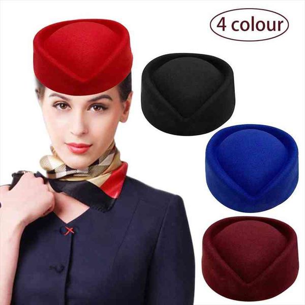 feather woolen stewardess hat vintage ladies beret temperament solid color women caps for dinner stage performance, Blue;gray 
feather woolen stewardess hat vintage ladies beret temperament solid color women caps for dinner stage performance, Blue;gray