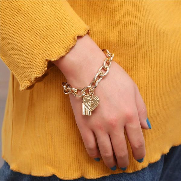link, chain 2021 punk lover heart lock pendant bracelets bangles fashion alloy carved coin link bracelet valentine's day gift jewelry, Black
link, chain 2021 punk lover heart lock pendant bracelets bangles fashion alloy carved coin link bracelet valentine's day gift jewelry, Black