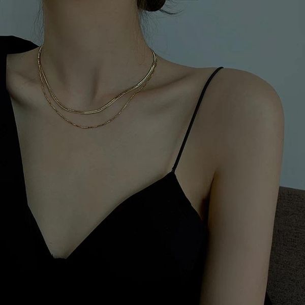 chains titanium with 18k gold layered snake chian necklace designer t show runway gown rare ins japan korean boho gothic hip hop top, Silver
chains titanium with 18k gold layered snake chian necklace designer t show runway gown rare ins japan korean boho gothic hip hop top, Silver