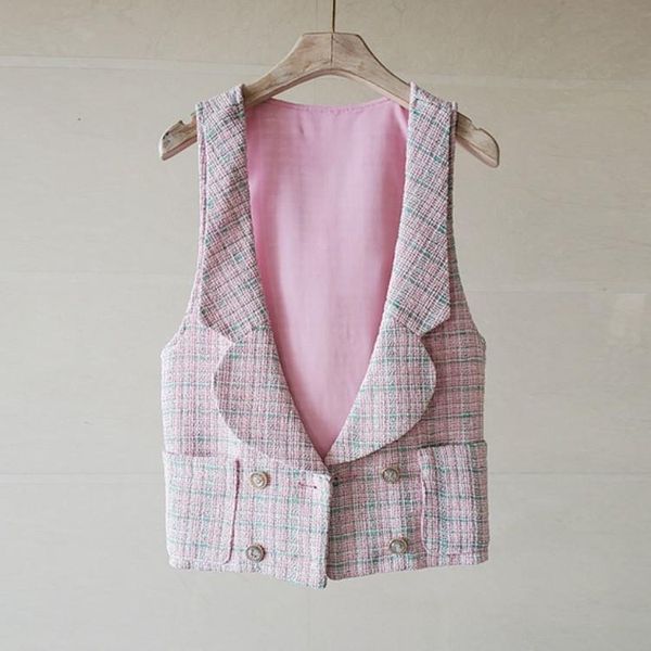 women's vests 2021 autumn fashion small fragrance pink plaid tweed sleeveless female double breasted casual elegant vest coat, Black;white
women's vests 2021 autumn fashion small fragrance pink plaid tweed sleeveless female double breasted casual elegant vest coat, Black;white