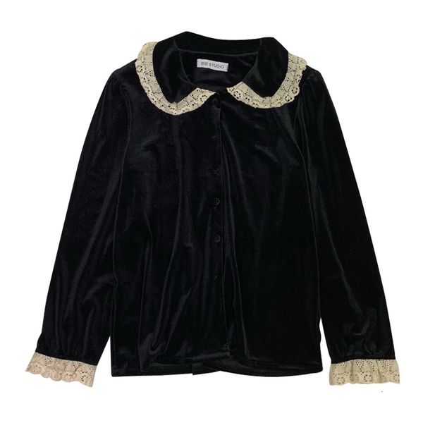 korean elegant veet shirts women clothes peter pan lace collar button velour blouse and harajuku ladies office tunic, White;black
korean elegant veet shirts women clothes peter pan lace collar button velour blouse and harajuku ladies office tunic, White;black
