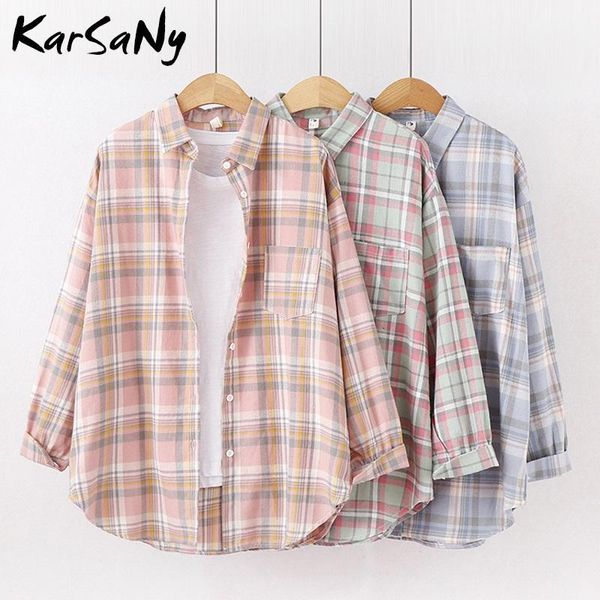 karsany oversized blouses and spring loose plaid cotton shirt for women boyfriend shirts, White
karsany oversized blouses and spring loose plaid cotton shirt for women boyfriend shirts, White