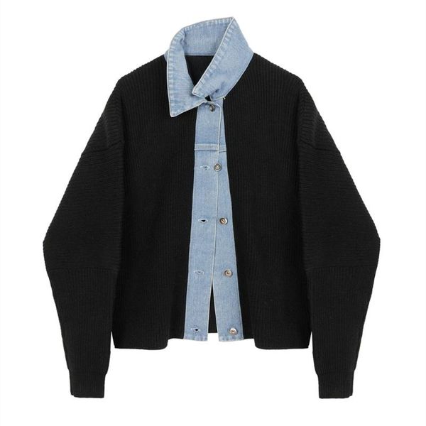 women's knits & tees fake two-piece denim stitching knitted cardigan black nice spring and autumn women wild casual college knit coat n, White
women's knits & tees fake two-piece denim stitching knitted cardigan black nice spring and autumn women wild casual college knit coat n, White