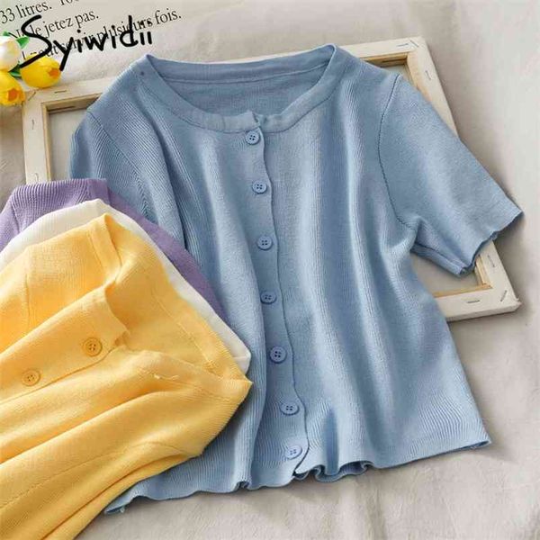 sweater women summer knitted o neck short sleeve loose shirts button up clothing for blue red purple 210607, White;black
sweater women summer knitted o neck short sleeve loose shirts button up clothing for blue red purple 210607, White;black