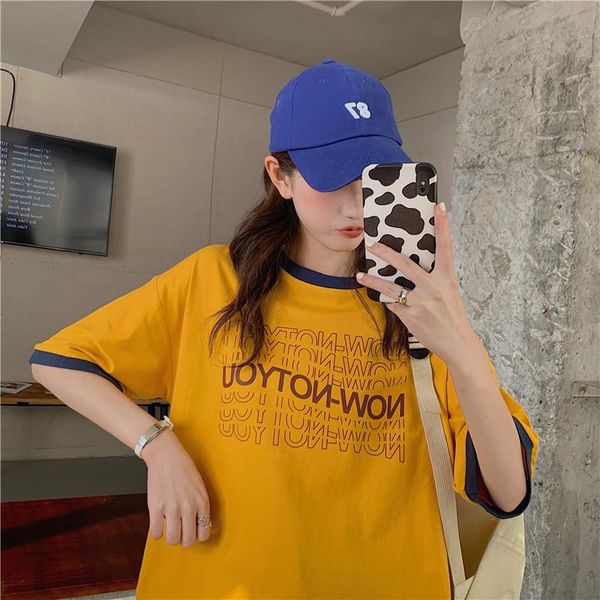 women's t-shirt cotton summer style korean personality loose wild hit color retro letter short-sleeved, White
women's t-shirt cotton summer style korean personality loose wild hit color retro letter short-sleeved, White