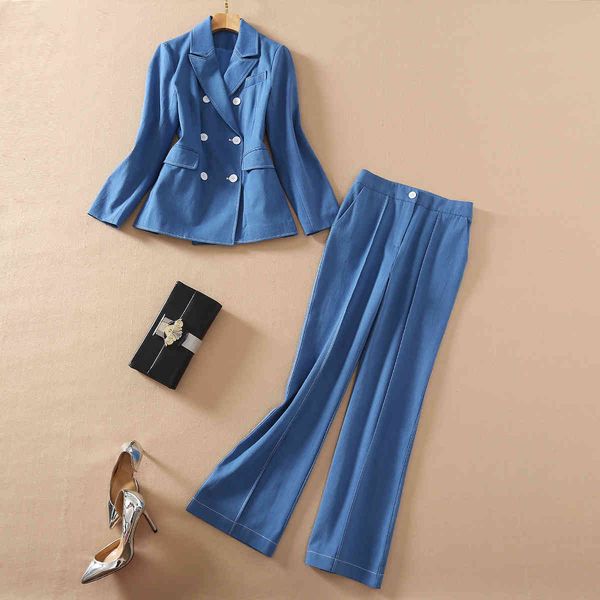 dress european and american women's wear winter style long-sleeved double-breasted jacket trousers fashion blue jeans suit 89pi, White
dress european and american women's wear winter style long-sleeved double-breasted jacket trousers fashion blue jeans suit 89pi, White