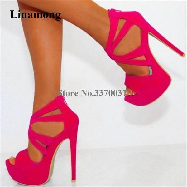 ladies open toe suede leather stiletto heel high platform sandals rose red strap cross back zipper-up, Black
ladies open toe suede leather stiletto heel high platform sandals rose red strap cross back zipper-up, Black