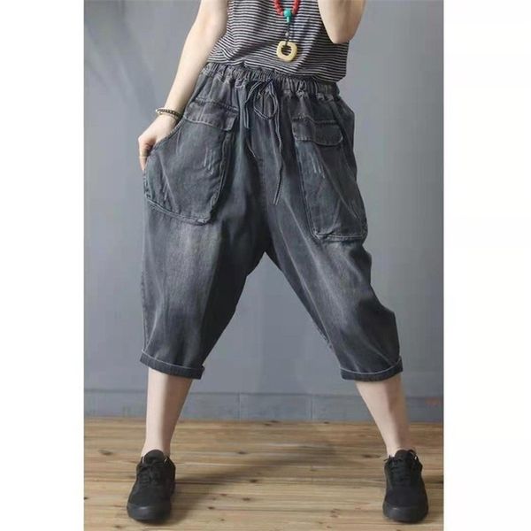 arrival summer women loose casual elastic waist harem pants all-matched big pocket cotton denim calf-length jeans w116 210512, Blue
arrival summer women loose casual elastic waist harem pants all-matched big pocket cotton denim calf-length jeans w116 210512, Blue