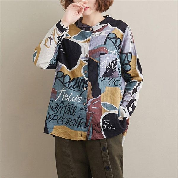 women's blouses & shirts autumn arts style women long sleeve loose vintage print cotton linen blouse femme stand collar casual big siz, White
women's blouses & shirts autumn arts style women long sleeve loose vintage print cotton linen blouse femme stand collar casual big siz, White