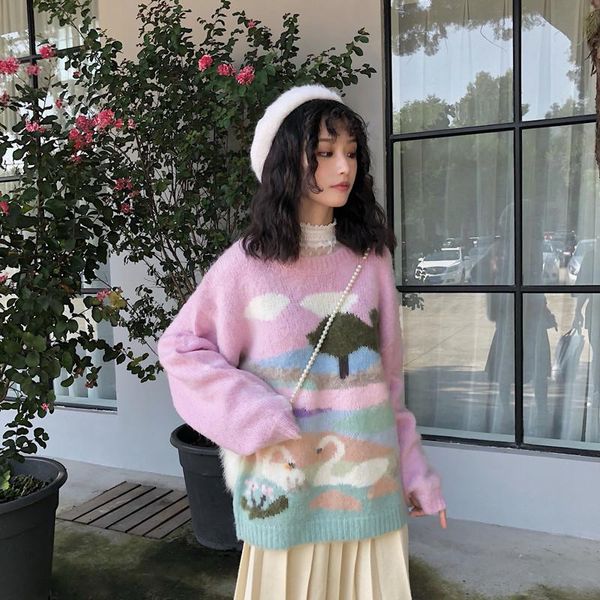 women's sweaters 2021 autumn and winter dreamy mohair rainbow color cute sweater jacket female heart loose elegant women, White;black
women's sweaters 2021 autumn and winter dreamy mohair rainbow color cute sweater jacket female heart loose elegant women, White;black