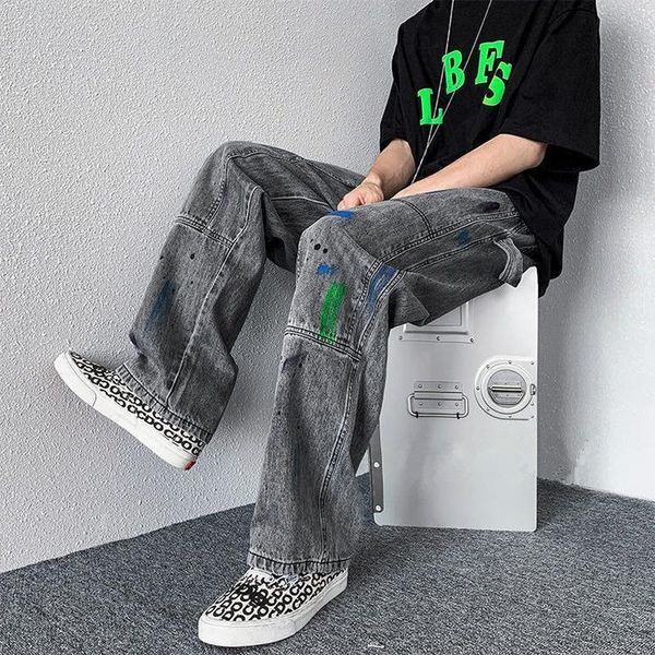 men's pants splash jeans spring autumn vibe vintage loose straight wide leg handsome trend versatile casual trousers, Black
men's pants splash jeans spring autumn vibe vintage loose straight wide leg handsome trend versatile casual trousers, Black