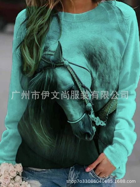 2021 fashion autumn product steed printed long sleeve loose round neck pullover, Black
2021 fashion autumn product steed printed long sleeve loose round neck pullover, Black