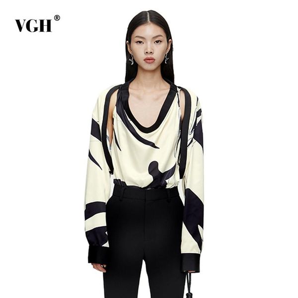 women's blouses & shirts vgh minimalist print hollow out shirt for women v neck long sleeve patchwork hit color loose female summer fas, White
women's blouses & shirts vgh minimalist print hollow out shirt for women v neck long sleeve patchwork hit color loose female summer fas, White