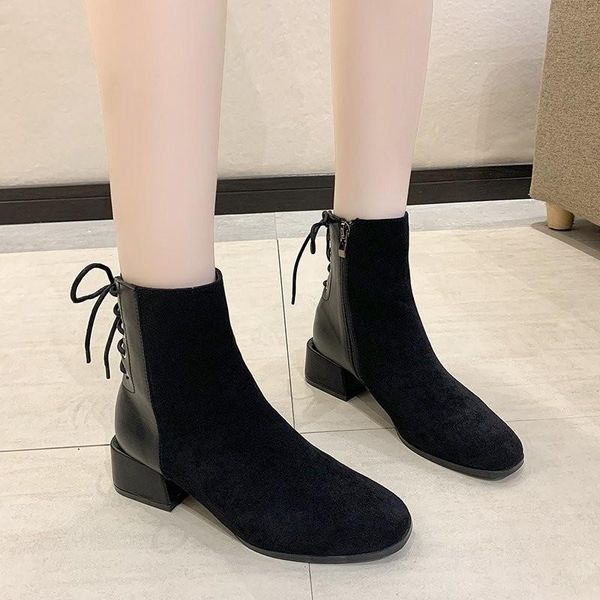 boots 2021 women ankle flock solid black shoes autumn winter square heels lace up zipper warm fur sock
boots 2021 women ankle flock solid black shoes autumn winter square heels lace up zipper warm fur sock