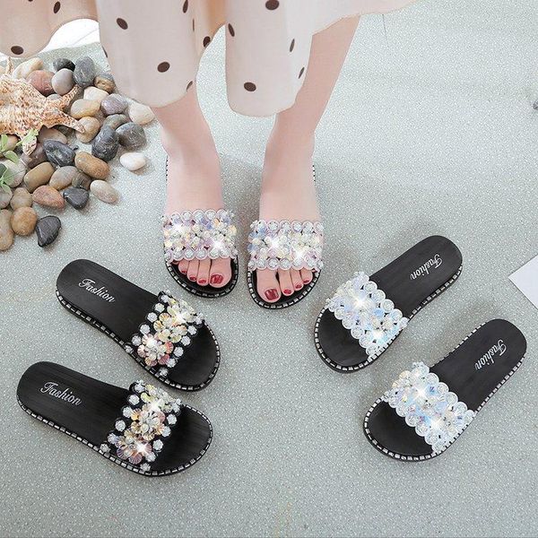 slippers open toe outside women summer solid crystal flat slides elegant leisure shoes, Black
slippers open toe outside women summer solid crystal flat slides elegant leisure shoes, Black