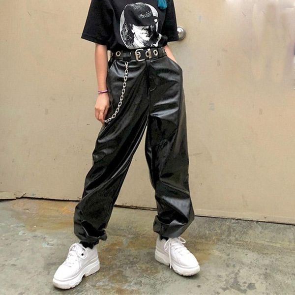 women's pants & capris loose leather with chain wide leg 2021 autumn zipper streetwear hip hop elastic waist trousers female, Black;white
women's pants & capris loose leather with chain wide leg 2021 autumn zipper streetwear hip hop elastic waist trousers female, Black;white