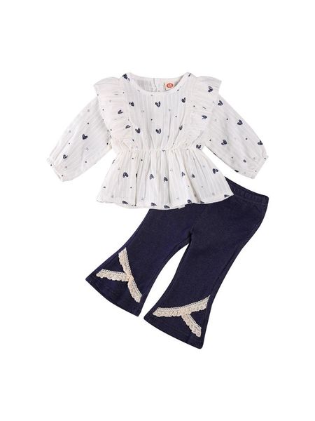 clothing sets girl's two piece set, baby's sleeve stripes heart printing children's jacquard stretch flared jeans, White
clothing sets girl's two piece set, baby's sleeve stripes heart printing children's jacquard stretch flared jeans, White
