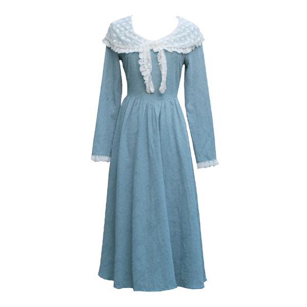 women blue maxi dress bow collar lace long sleeve empire vintage d2198 210514, Black;gray
women blue maxi dress bow collar lace long sleeve empire vintage d2198 210514, Black;gray