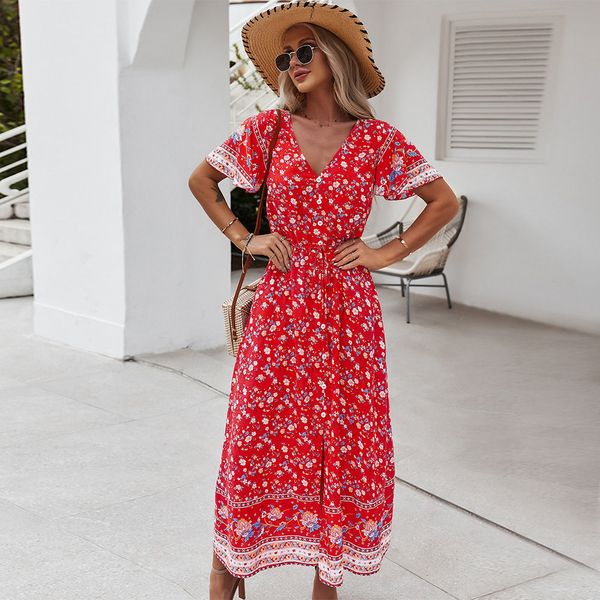 summer print dress women new butterfly sleeve v neck slim long floral dresses for women casual holiday style 210414, Black;gray
summer print dress women new butterfly sleeve v neck slim long floral dresses for women casual holiday style 210414, Black;gray