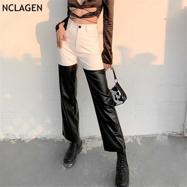 fashion lady pu patchwork women high waist casual pants matching street chic trousers 2021 autumn winter straight pant women's & capris, Black;white
fashion lady pu patchwork women high waist casual pants matching street chic trousers 2021 autumn winter straight pant women's & capris, Black;white
