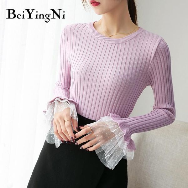 women's sweaters beiyingni autumn women sweater o-neck flare sleeve lace patchwork slim knitted kawaii winter pullovers lady clothes, White;black
women's sweaters beiyingni autumn women sweater o-neck flare sleeve lace patchwork slim knitted kawaii winter pullovers lady clothes, White;black