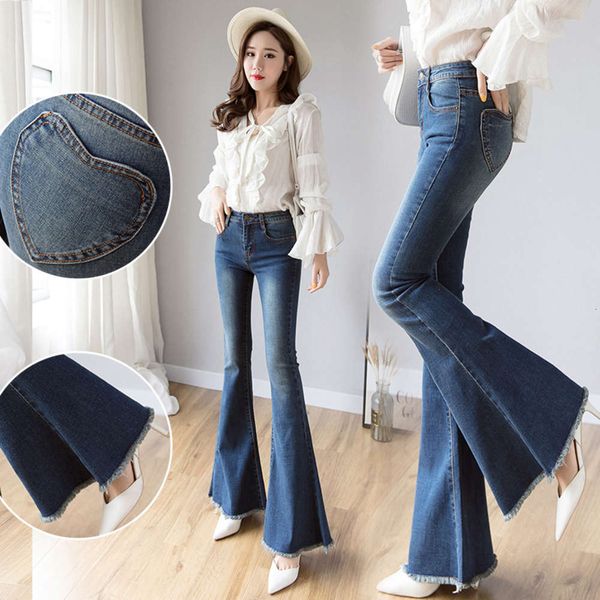 cowboy flared pants women's long style spring and autumn high waist slim fit elastic fashion, Blue
cowboy flared pants women's long style spring and autumn high waist slim fit elastic fashion, Blue