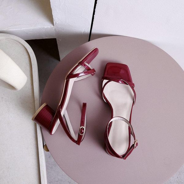 women sandals square high heel summer shoes fashion narrow band female classic, Black