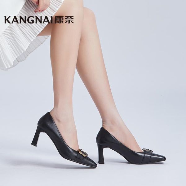 dress shoes kangnai pumps women cow leather square toe high heels metal decoration slip on spring party ladies, Black
dress shoes kangnai pumps women cow leather square toe high heels metal decoration slip on spring party ladies, Black