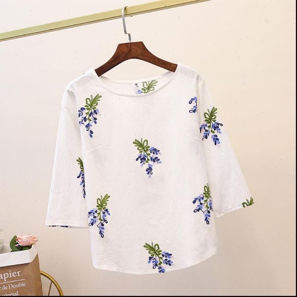 plus size white cotton women shirts floral embroidered 3 4 sleeve casual 
plus size white cotton women shirts floral embroidered 3 4 sleeve casual