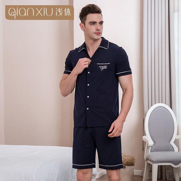 men's sleepwear qianxiu 2021 summer men short modal pajamas lapel letter printing sleeve casual navy blue pyjamas male, Black;brown
men's sleepwear qianxiu 2021 summer men short modal pajamas lapel letter printing sleeve casual navy blue pyjamas male, Black;brown