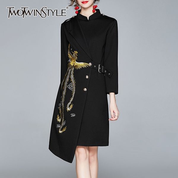 twotwinstyle patchwork embroidery for female dress stand collar long sleeve high waist slimming women's elegant dress 210517, Black;gray
twotwinstyle patchwork embroidery for female dress stand collar long sleeve high waist slimming women's elegant dress 210517, Black;gray