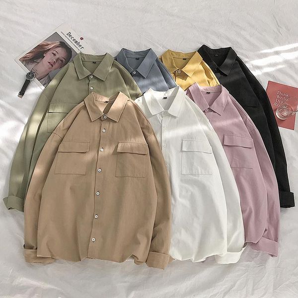men's casual shirts hcxy pure cotton shirt long-sleeved loose tooling couple autumn trend hong kong wind, White;black
men's casual shirts hcxy pure cotton shirt long-sleeved loose tooling couple autumn trend hong kong wind, White;black