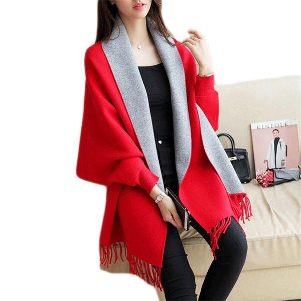 women's sweaters 2021 shawl scarf dual-use women winter autumn imitation cashmere national wind cloak with thick long style cape e016, White;black
women's sweaters 2021 shawl scarf dual-use women winter autumn imitation cashmere national wind cloak with thick long style cape e016, White;black