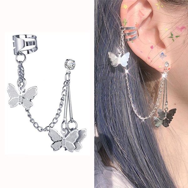 hoop & huggie 2021 fashion trend butterfly clip earrings ear hook stainless steel clips double pierced women girls jewelry, Golden;silver 
hoop & huggie 2021 fashion trend butterfly clip earrings ear hook stainless steel clips double pierced women girls jewelry, Golden;silver