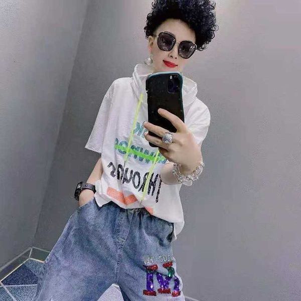 women's t-shirt arrival summer korean style women loose casual short sleeve hooded t shirt all-matched cotton letter print t-shirt w139, White
women's t-shirt arrival summer korean style women loose casual short sleeve hooded t shirt all-matched cotton letter print t-shirt w139, White