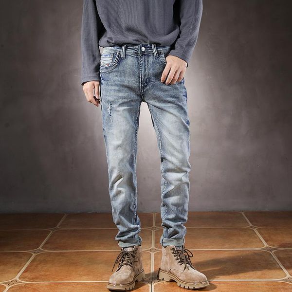 men's jeans brand light blue stretch slim fit spring and autumn ripped fashion streetwear pockets desinger men denim trousers
men's jeans brand light blue stretch slim fit spring and autumn ripped fashion streetwear pockets desinger men denim trousers