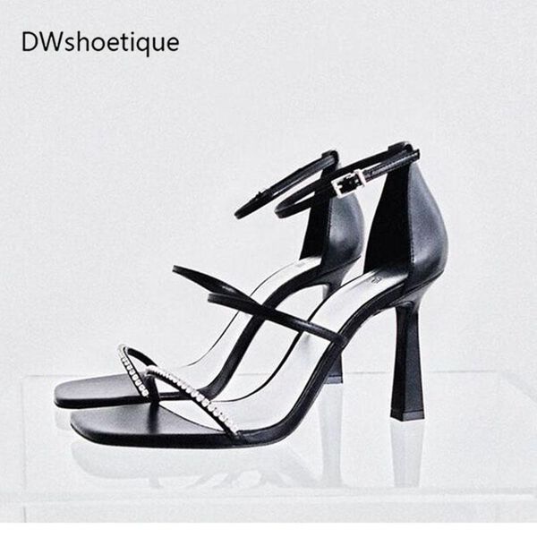 summer blingbling crystal women sandals square toe high thin heel buckle strap dress shoes, Black
summer blingbling crystal women sandals square toe high thin heel buckle strap dress shoes, Black