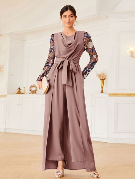 floral embroidered mesh sleeve cowl neck belted jumpsuit v9it#, White
floral embroidered mesh sleeve cowl neck belted jumpsuit v9it#, White