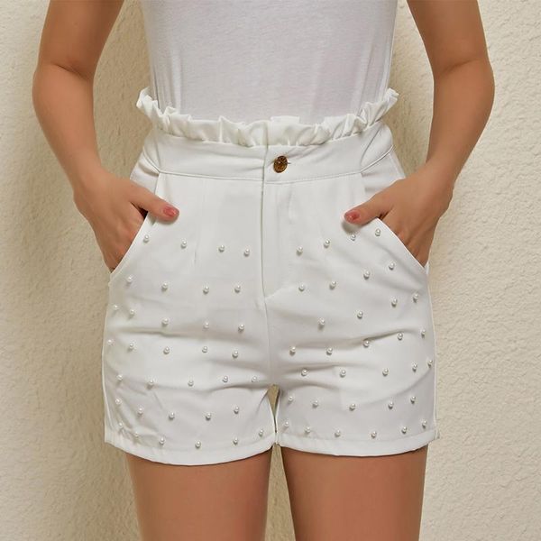 women's shorts high waist soild color bead decoration female caual summer ladies for women, White;black
women's shorts high waist soild color bead decoration female caual summer ladies for women, White;black