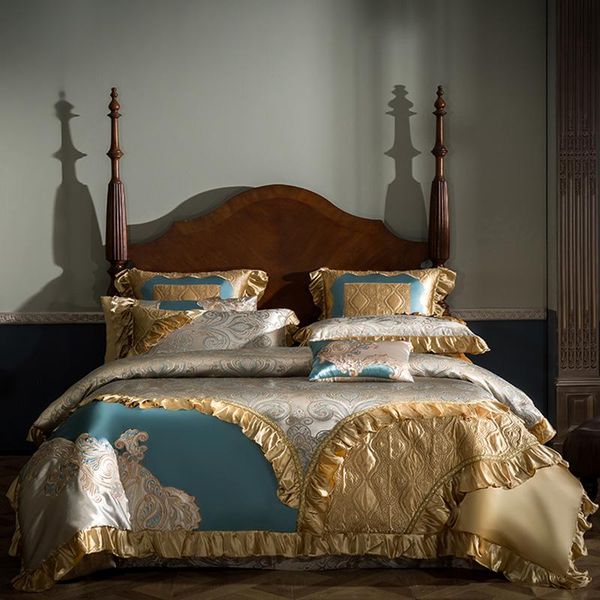 bedding sets luxury satin plain jacquard embroidery set flounces european style duvet cover sheet king pillowcase 4/6/8/9 pcs
bedding sets luxury satin plain jacquard embroidery set flounces european style duvet cover sheet king pillowcase 4/6/8/9 pcs