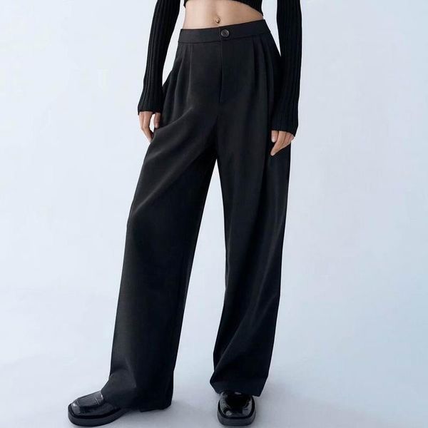 women long wide leg pant autumn 2021 fashion pleated full length bottom modern lady black pants women's & capris, Black;white
women long wide leg pant autumn 2021 fashion pleated full length bottom modern lady black pants women's & capris, Black;white