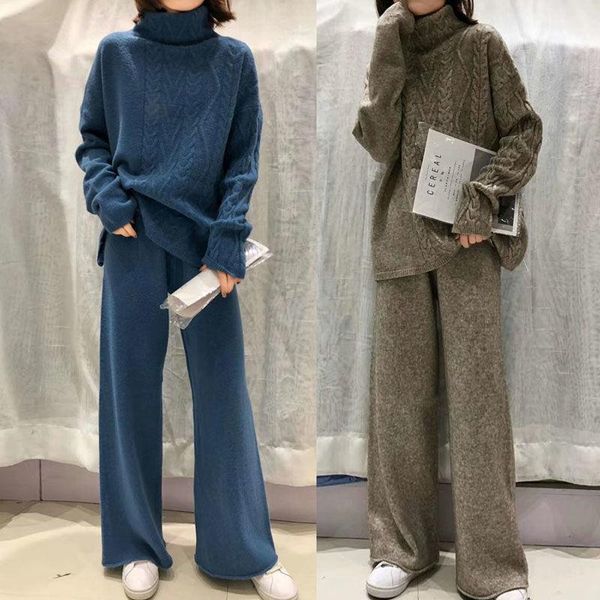 women's two piece pants 2021 winter women knitted tracksuit 2 pieces set female turtleneck sweater + wide leg lady casual slim chic sui, White
women's two piece pants 2021 winter women knitted tracksuit 2 pieces set female turtleneck sweater + wide leg lady casual slim chic sui, White