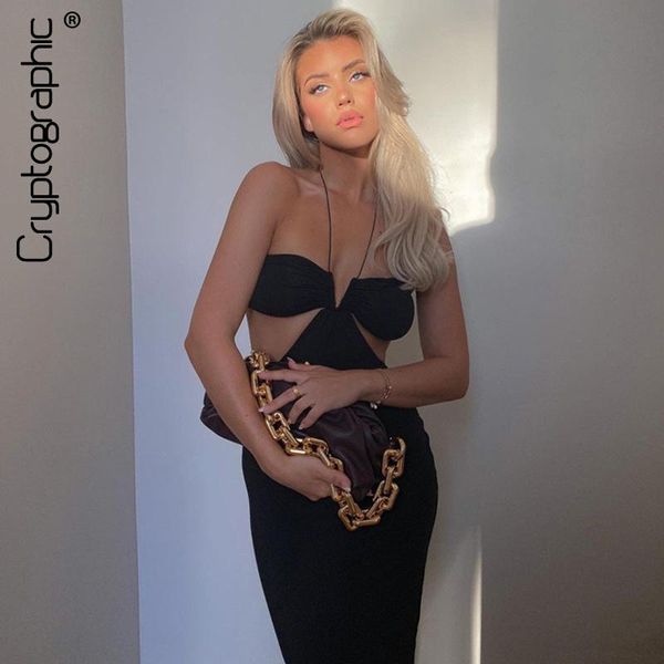 casual dresses cryptographic 2021 summer spaghetti strap halter backless midi dress elegant bandage sleeveless club party bodycon, Black;gray 
casual dresses cryptographic 2021 summer spaghetti strap halter backless midi dress elegant bandage sleeveless club party bodycon, Black;gray