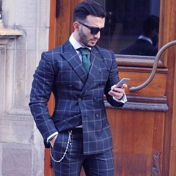 men's suits & blazers traje hombre blue plaid check wedding men blazer custom made double breasted jacket with pants groom wear costume, White;black
men's suits & blazers traje hombre blue plaid check wedding men blazer custom made double breasted jacket with pants groom wear costume, White;black