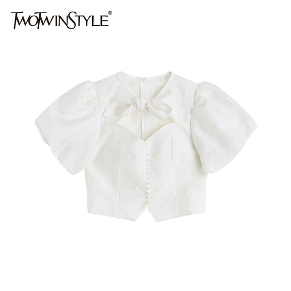 casual white shirt for women v neck puff short sleeve patchwork bowknot hollow out slim shirts female summer style 210524
casual white shirt for women v neck puff short sleeve patchwork bowknot hollow out slim shirts female summer style 210524