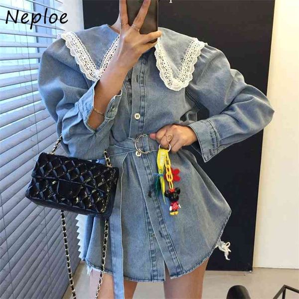 turn down collar puff long sleeve denim dress women high waist hip sashes slim vestidos spring lace hook flower robe 210422, Black;gray
turn down collar puff long sleeve denim dress women high waist hip sashes slim vestidos spring lace hook flower robe 210422, Black;gray