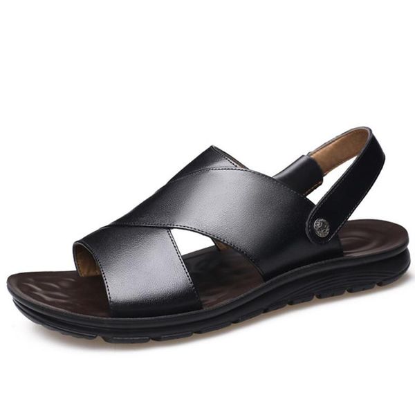 sandals 2021 summer men genuine leather shoes beach flat cow male black sandal