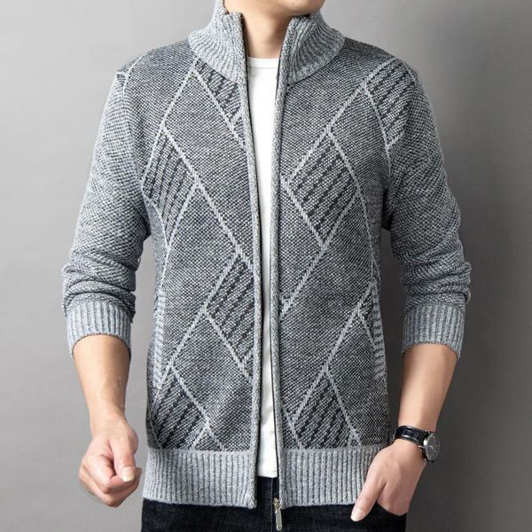 men's sweaters turtleneck casual slim fit full zip thick knitted cardigan men with pockets jacquard sweatercoat man winter coat, White;black