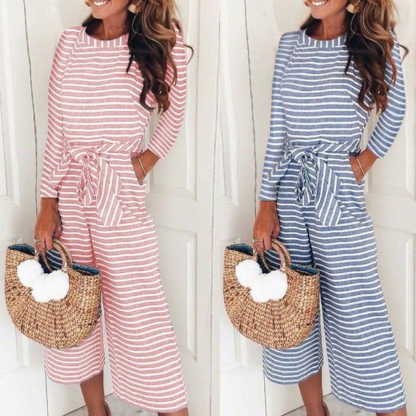 women's jumpsuits & rompers 2021 women autunm long sleeve striped jumpsuit loose trousers wide leg pants holiday belted leotard overall, Black;white 
women's jumpsuits & rompers 2021 women autunm long sleeve striped jumpsuit loose trousers wide leg pants holiday belted leotard overall, Black;white